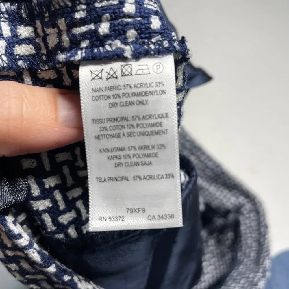 French Connection Bonser Check Shorts Size 8 Navy Blue and White High Rise